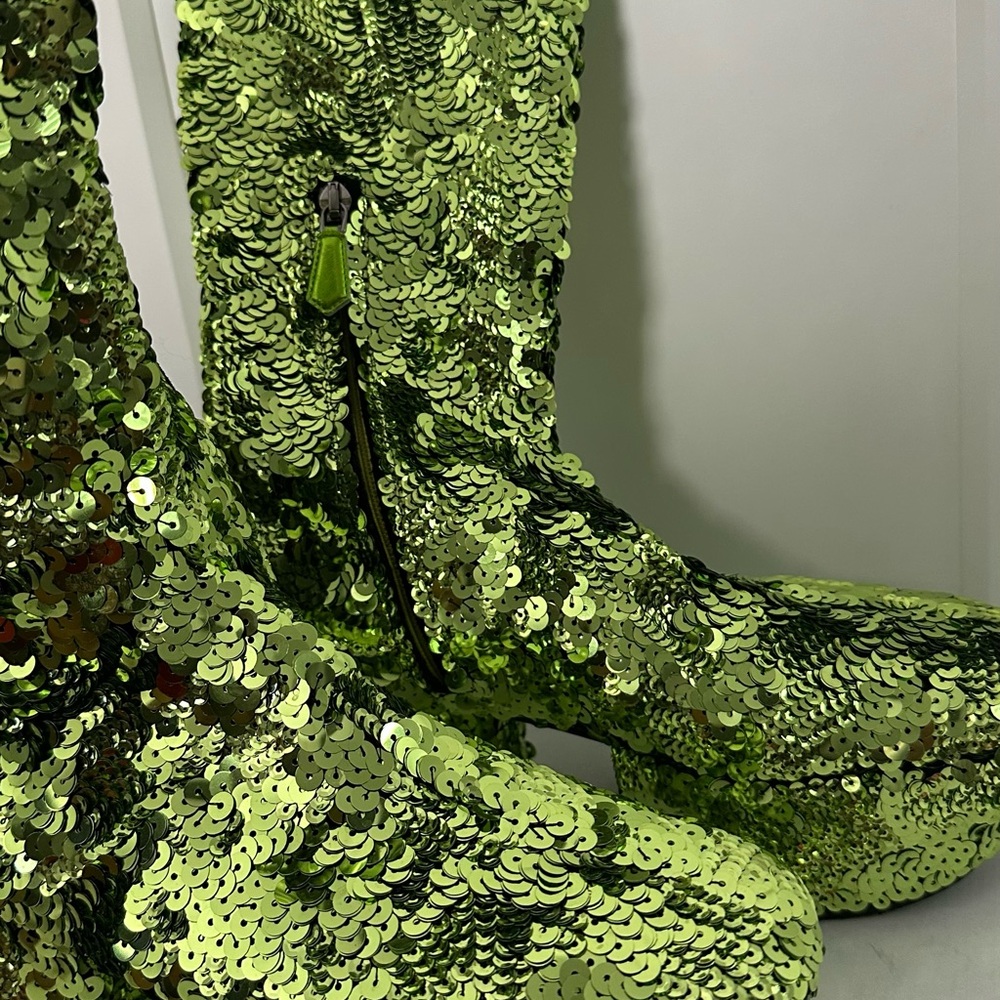 Prada Green Sequined Platform Boots - Picture 5 of 12
